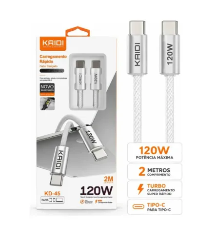 Cabo Carregador 2m Tipo C 120W Kaidi