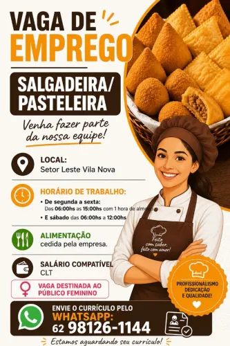 Vaga de Emprego - Salgadeira/Pasteleira<br>