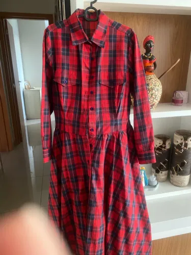 Vestido longo xadrez vermelho preto-tamanho GG
