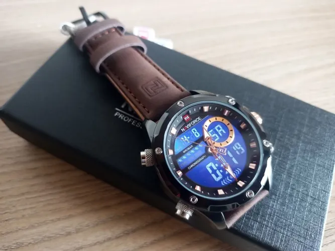Relogio Naviforce 9163 Pulseira de couro Masculino Digital E Analogico<br><br>