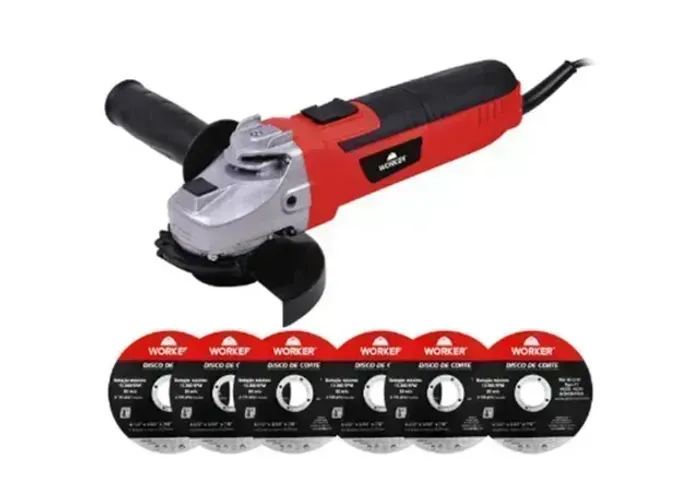 Esmerilhadeira Angular 4.1/2" 650W com 6 Discos de Corte Worker