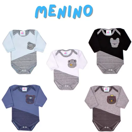 Lote 5 Body Bordado NOVO Menino - Suedine 100% Algodão  Tamanho P M G