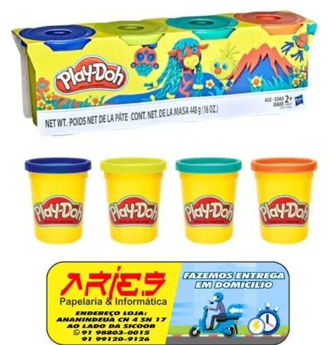 KIT MASSA MODELAR 4 POTES PLAY-DOH HASBRO E4867 448 GRAMAS