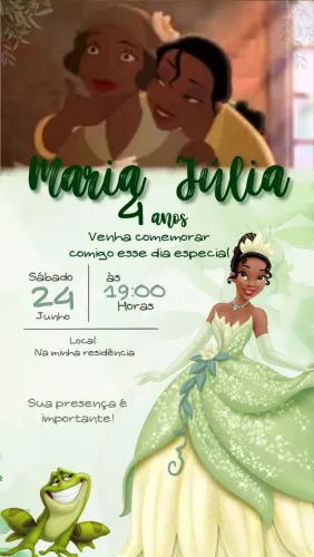 CONVITE DIGITAL - Tiana - A Princesa e o Sapo