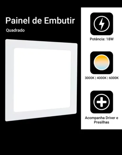 Luminária Painel Plafon Led Embutir 18w Quadrado Slim Morno novo.