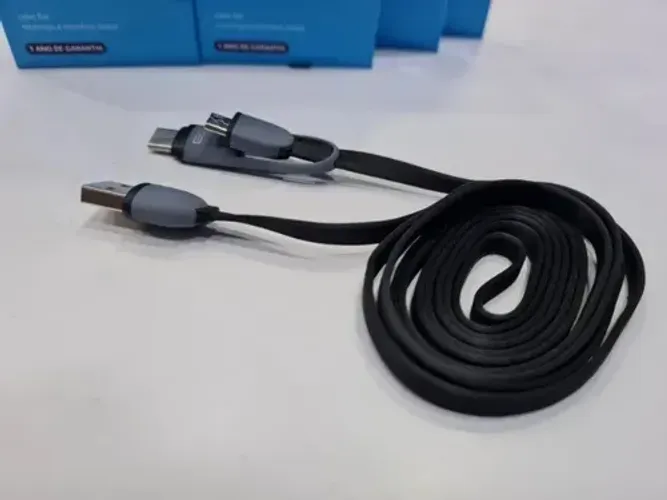 Cabo Type C E Micro Usb 1,5M Preto Multilaser 2 Em 1 Com Adaptador v8 1 Ano Garantia Nf