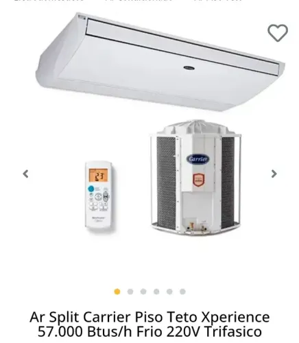 Ar Condicionado Split Carrier Piso Teto 64.000 Btus/h Frio 220 Volts / 380 volts