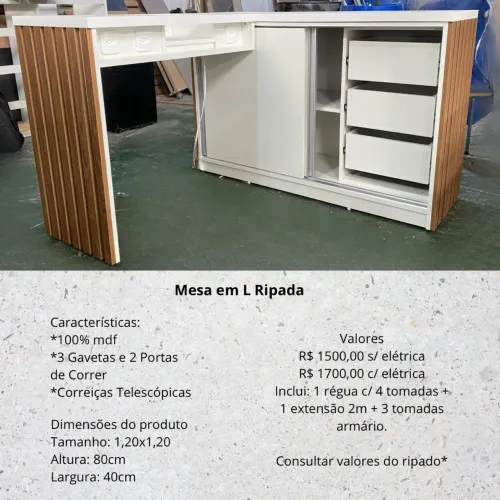 Mesa em L Ripada - MDF 100%