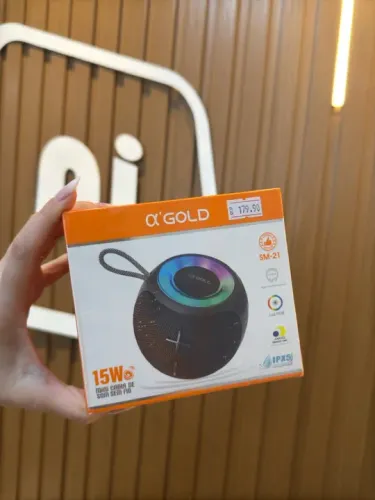 Caixa de Som 15W Bluetooth Portátil com Luz LED - A'Gold