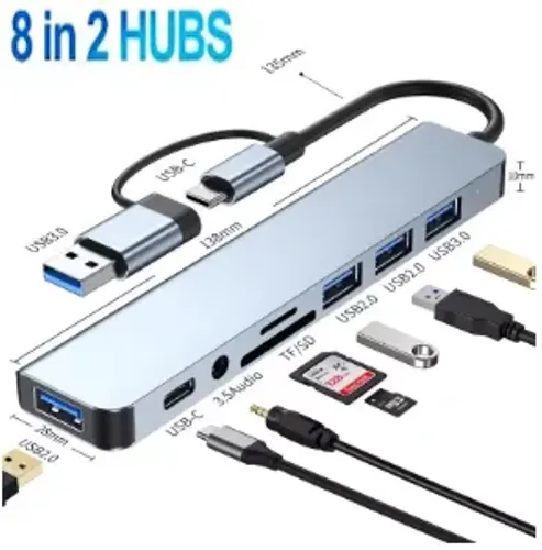 Adaptador Hub 8 em 2 usb tipo c docking station leitor cartão Otg z988