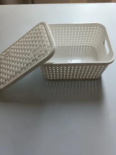 Cesto Organizador Rattan Branco PP com Tampa Nitron 065/B