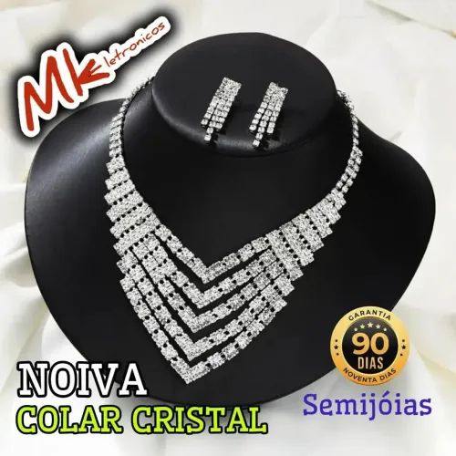 Conjunto Colar e Brincos Cristal Noiva Semijoias