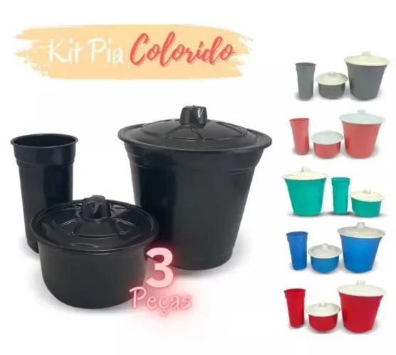 Kit Pia 3 Peças: Lixo, Porta Detergente e Porta Esponja de Plástico