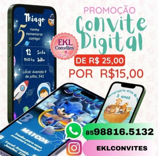 Convites digitais personalizados para festas infantis