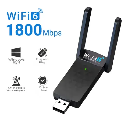 Adaptador Wi-Fi 6 AX1800 USB 3.0 2.4G 5G Ultra Velocidade Placa de Rede Sem Fio Wireless