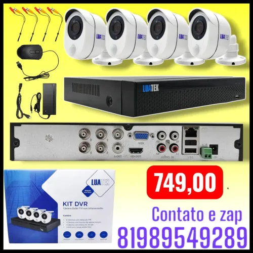Kit Dvr 4 Câmeras Full Hd Luatek Com Alarme E Infravermelho Cor Preto