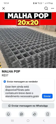 Malha pop 20x20 ferro 3.2 por 35.00 unidade promoção.