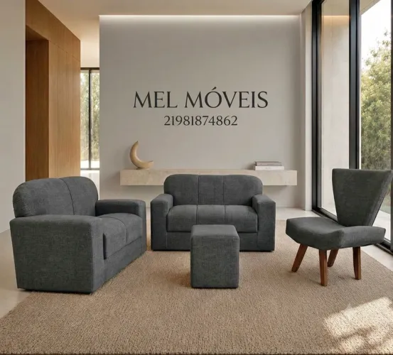 PROMOÇÃO- kit sala sofá conjunto 3 e lugares + poltrona + puff / direto de fabrica