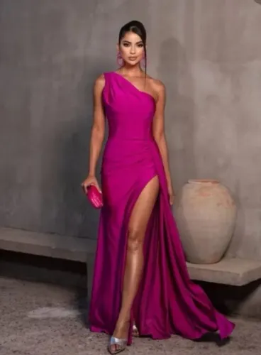 Vestido longo festa fucsia