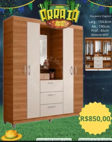 Guarda roupa com espelho e entrega gratuita