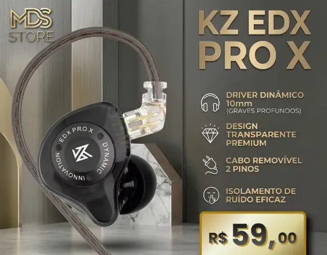 Fone de Ouvido In Ear KZ EDX Pro X Com Fio Removível Para Retorno Palco PRETO