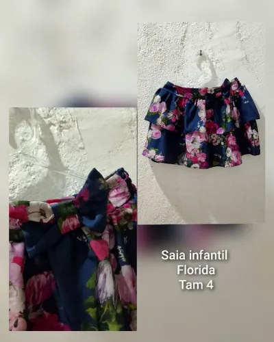 Saia infantil menina florida com lacinho