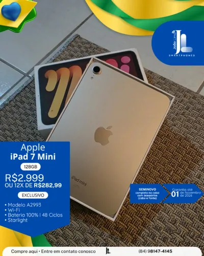 IPAD MINI 7, 128GB, STARLIGHT, SEMINOVO NA GARANTIA, EXCLUSIVO!
