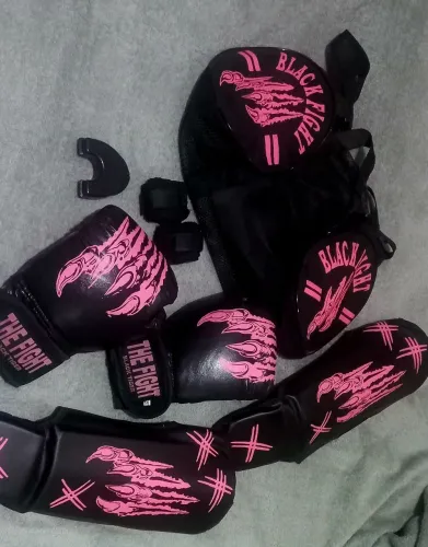 Kit muay thai luva+protetor+bandagem+caneleira+bolsa
