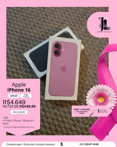 IPHONE 16, 5G, 128GB, CHIP FÍSICO, LACRADO, EXCLUSIVO!