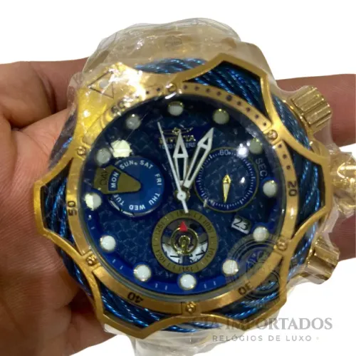 Relógio Invicta Bolt Zeus Azul Dourado Automático C/ Caixa