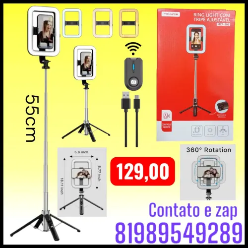 Ring Light com Tripé Ajustável e Controle Bluetooth Tomate MZP-306,