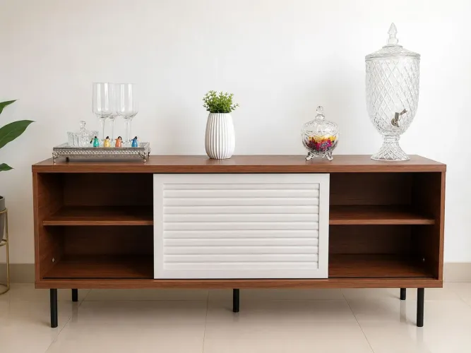 Rack Moderno para TV com Porta Deslizante - Muito Conservado