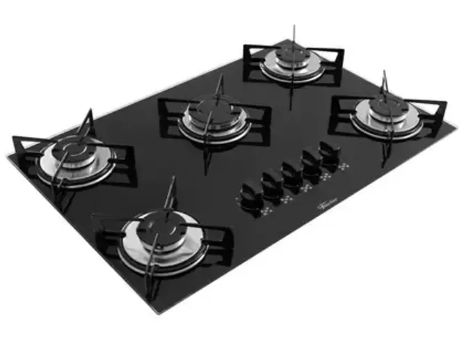 Fogão Cooktop Fischer 5 Bocas Gás Mesa Vidro Preto Bivolt