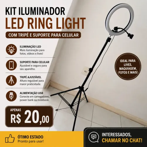 Kit Iluminador Led Ring Light Tripé Suporte Celular Estética