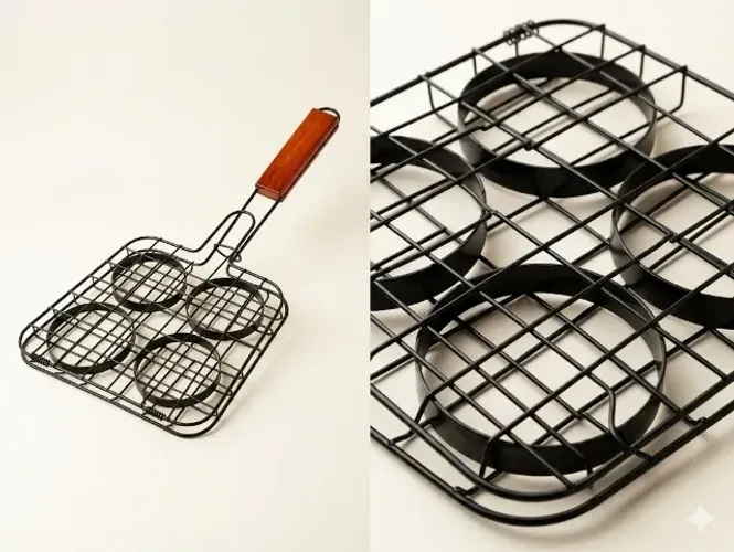 Grelha hamburguer inox forma churrasqueira 4 Hamburguer