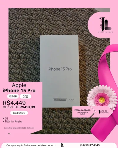 IPHONE 15 PRO, 5G, 128GB, CHIP ESIM, LACRADO, EXCLUSIVO!