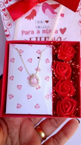 Colar Gota rosa cravejada | Presente dia dos namorados 