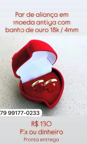 Par de Alianças Moeda Antiga Banhada a Ouro