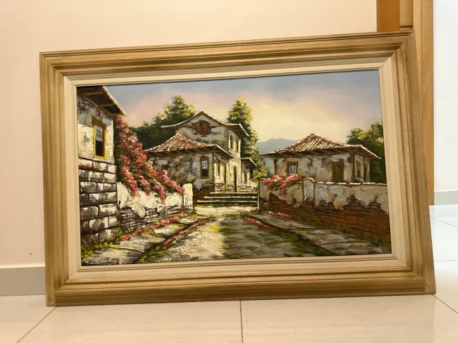 Quadro Decorativo Grande - Paisagem Colonial com Moldura Clássica
