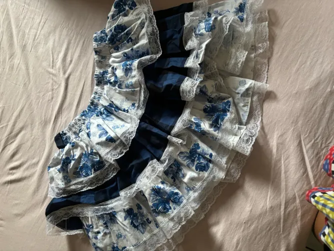 Saia junina azul floral com amarração - tamanho GG (ajustável)