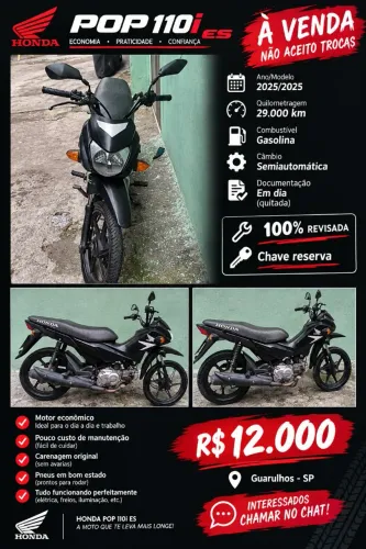 Honda Pop 110i 2025 | 29.000 km | Revisada | R$ 12.000