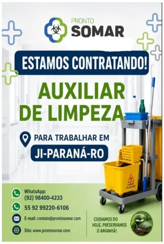 Vaga de Auxiliar de Limpeza em JI - PARANÁ/ RO