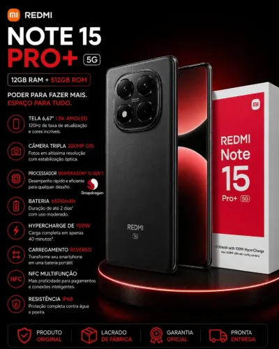Redmi Note 15 Pro Plus 5G 12GB 512GB Com Câmera 200MP