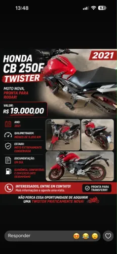 Vendo twister 2021 por 19.000 a vista. 