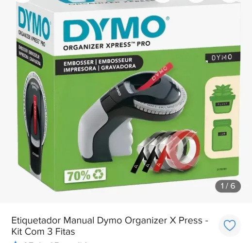 Etiquetador/rotulador manual dymo organizar x press kit com 3 fitas