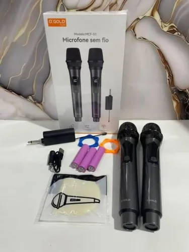 Microfone sem fio duplo Gold, perfeito para suas apresentações, shows