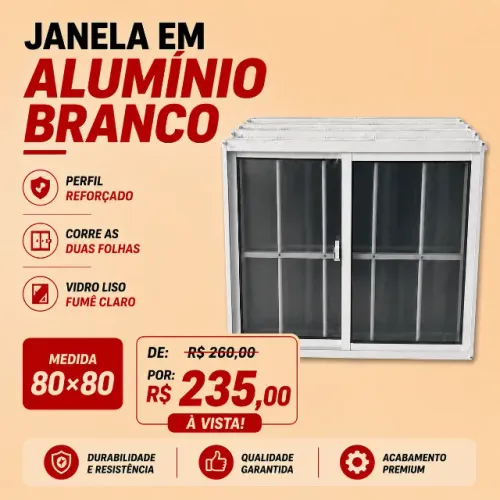 Janela de Alumínio Branco 80x80 Corre as 02 Folhas: 235,00 avista