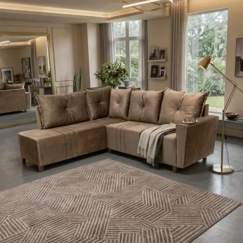 Sofa de Canto Debora Assento Mola Tecido Veludo - Estofar