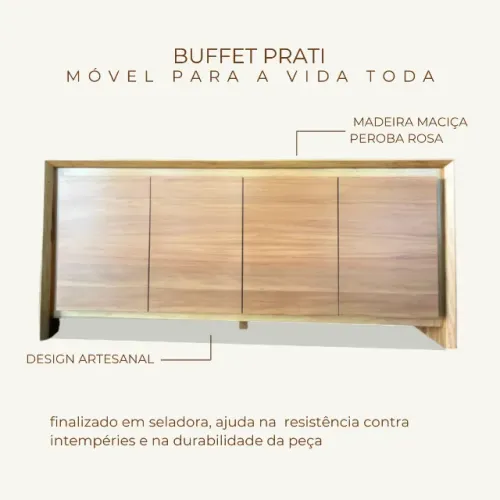 Buffet Em Madeira Maciça Peroba Rosa 2,00x0,90x0,80m