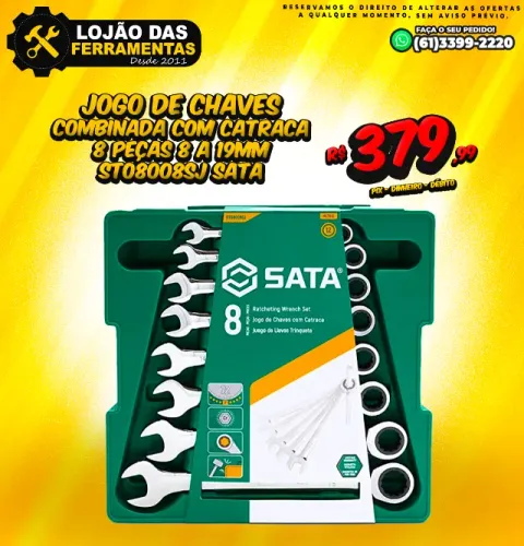Jogo de Chaves Combinada Com Catraca 8 Peças 8 a 19mm St08008sj Sata